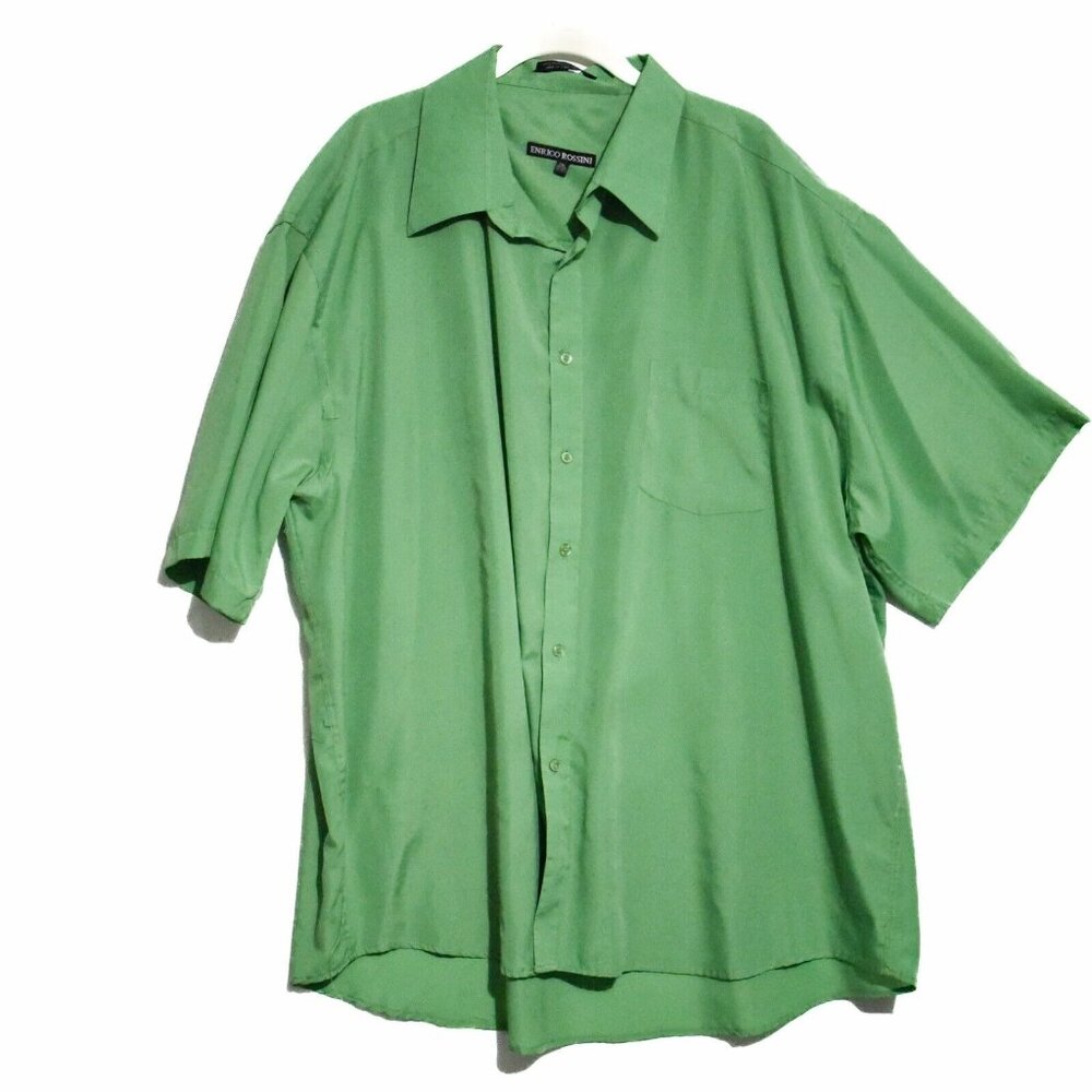 Enrico Rossini Mens Green Shirt Button Up Collared Solid Pocket Short Sleeve 4XL